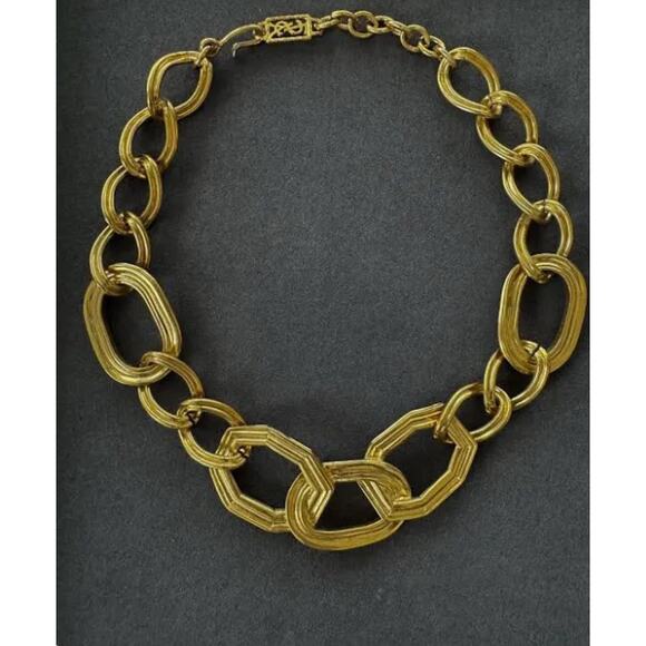 YSL Yves Saint Laurent Gold Chain Chunky Necklace Choker Geometric VTG - Picture 1 of 5